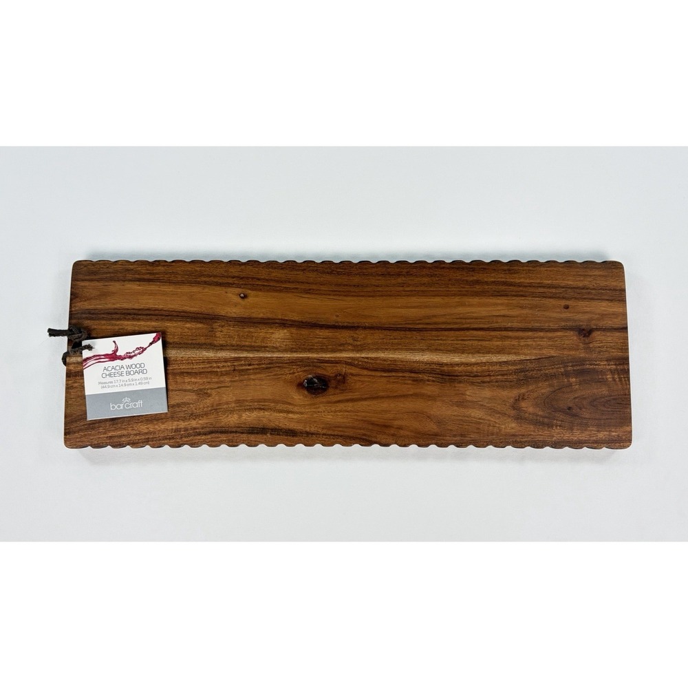 Barcraft Acacia Wood Cheese Board Charcuterie Serving Tray Scalloped Edge 17.7"